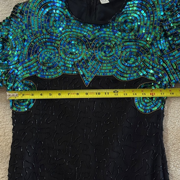 Vintage Denise Elle Evening Dress Black Silk Beaded With‎ Sequins - Picture 14 of 15